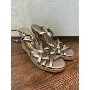 Cole Haan Meadow Strap Wedge II Silver Espadrille Sandal Women's Size 8.5